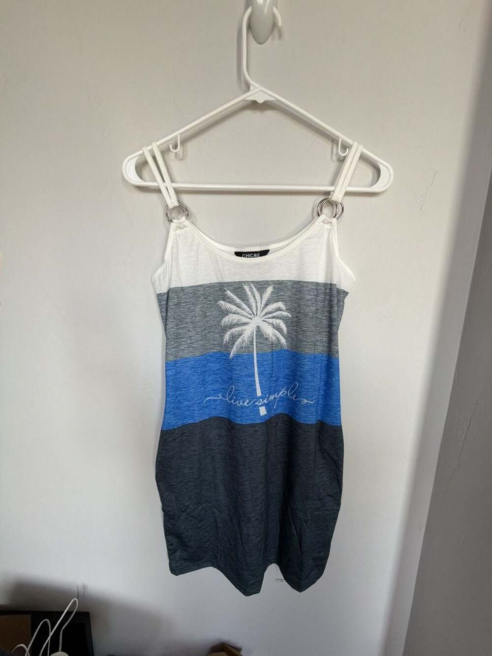 ChicMe Live Simple Color Block Palm Tree Print Cami Mini Dress with Pockets